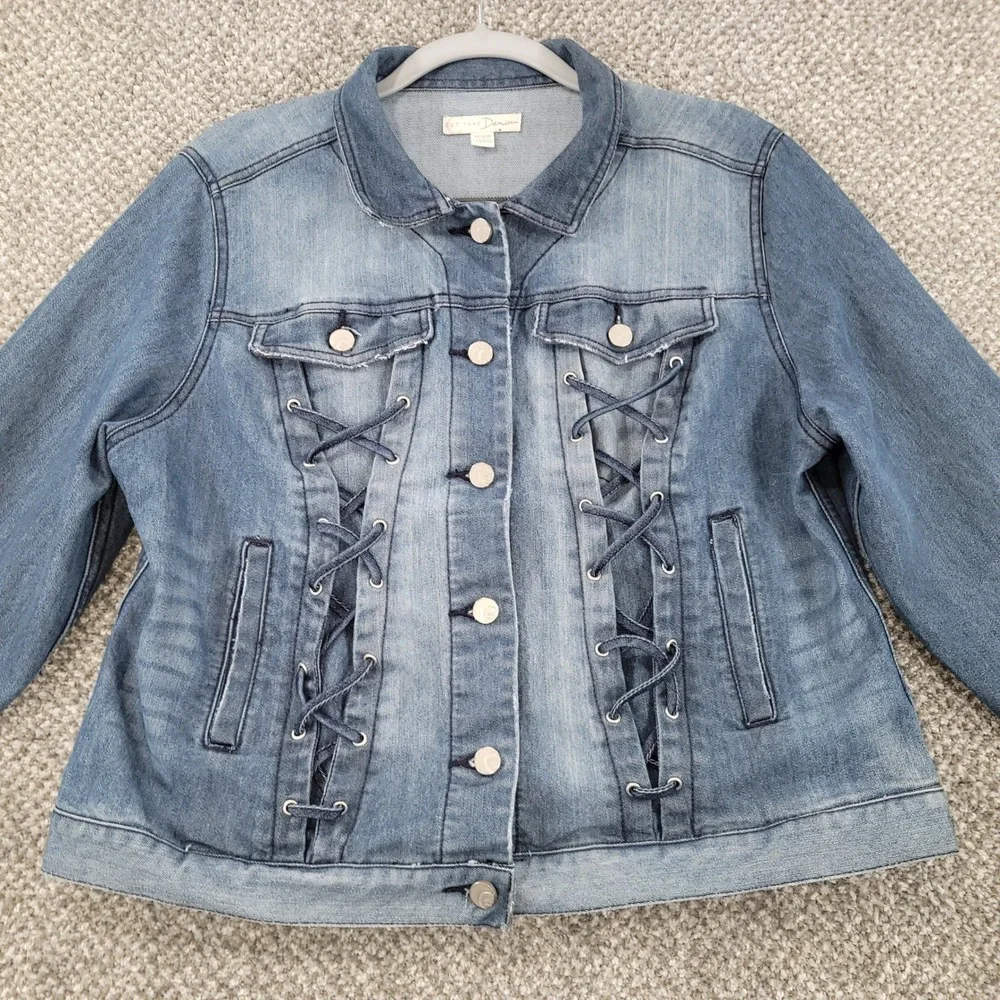 C. 1946 Denim Lace Up Front Jean Jacket Medium Wash Blue Womens 14/16W